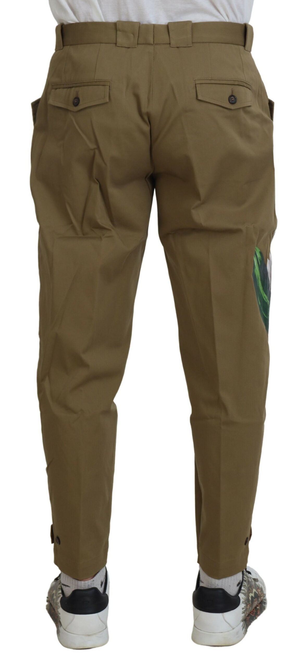 Dolce &amp; Gabbana Beige Cotton Stretch Floral Chinos Pants