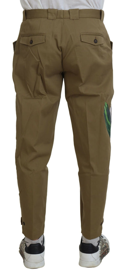 Dolce &amp; Gabbana Beige Cotton Stretch Floral Chinos Pants