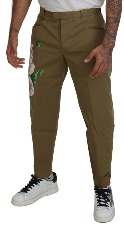 Dolce &amp; Gabbana Beige Cotton Stretch Floral Chinos Pants