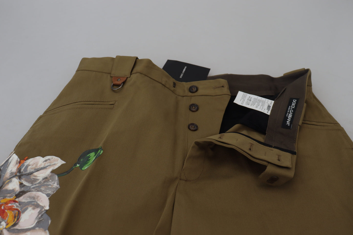 Dolce &amp; Gabbana Beige Cotton Stretch Floral Chinos Pants