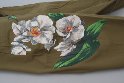 Dolce &amp; Gabbana Beige Cotton Stretch Floral Chinos Pants