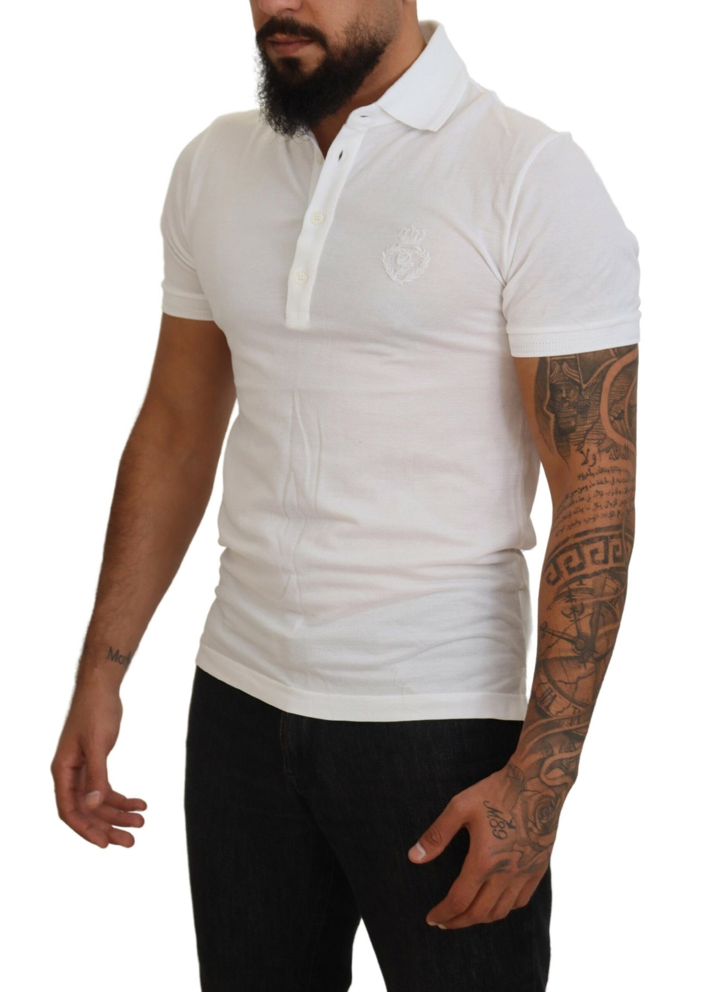 Dolce &amp; Gabbana – Kurzärmliges Poloshirt aus weißer Baumwolle mit Logo