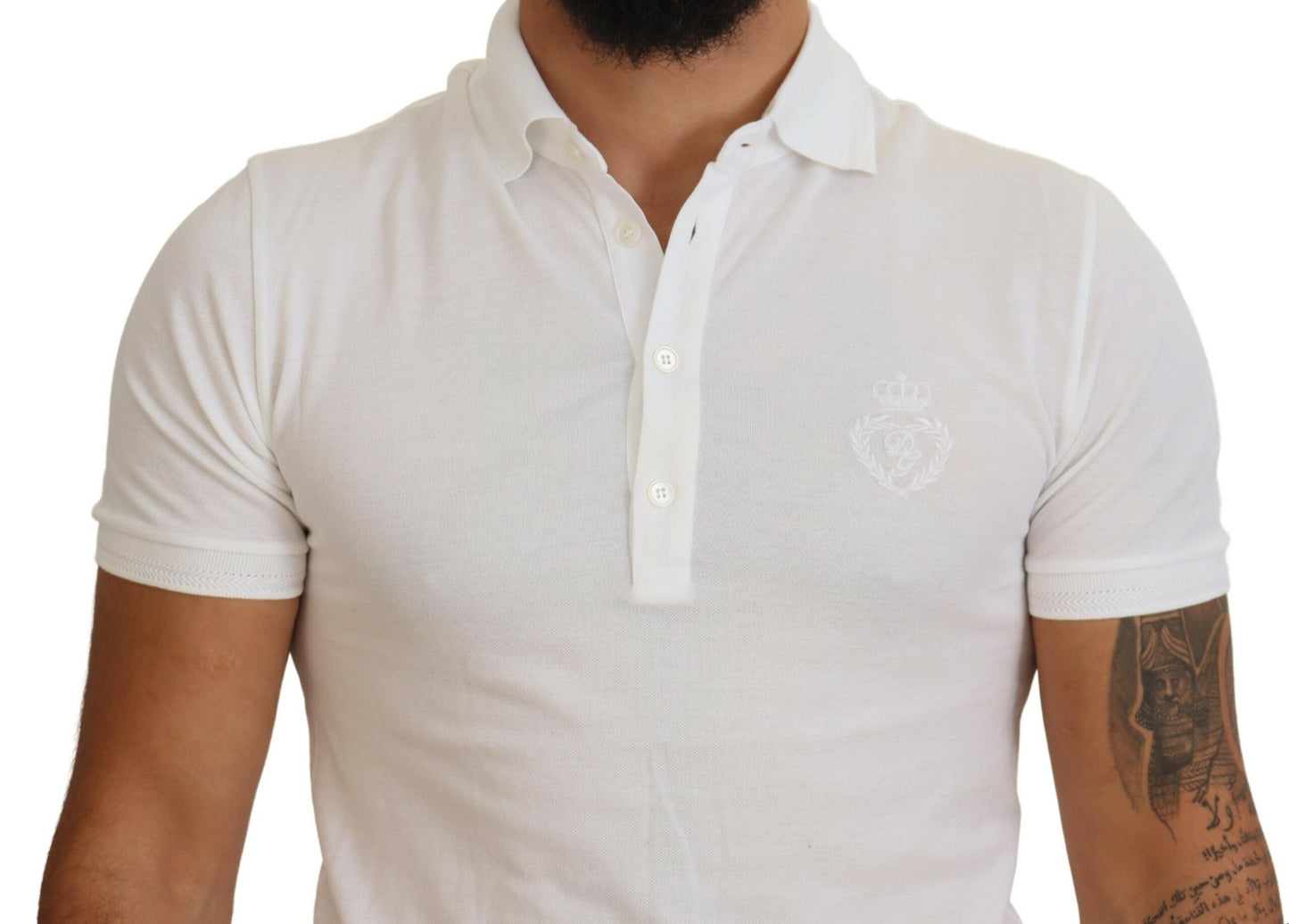 Dolce &amp; Gabbana – Kurzärmliges Poloshirt aus weißer Baumwolle mit Logo