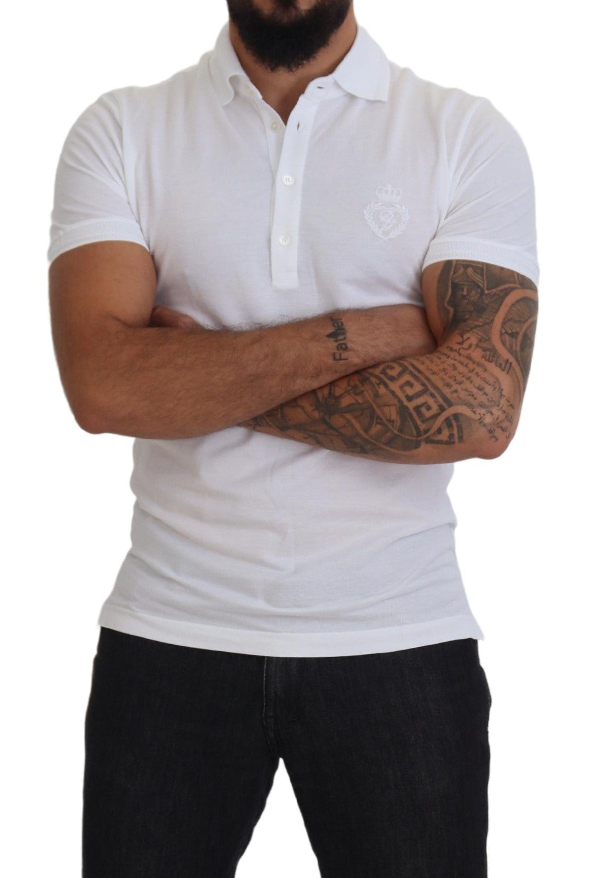Dolce &amp; Gabbana – Kurzärmliges Poloshirt aus weißer Baumwolle mit Logo