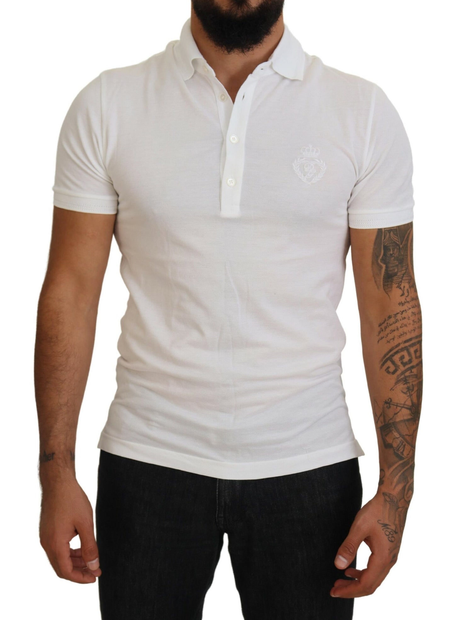 Dolce &amp; Gabbana – Kurzärmliges Poloshirt aus weißer Baumwolle mit Logo