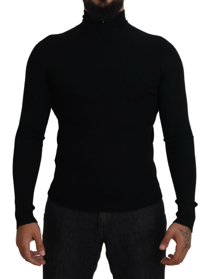 Dolce &amp; Gabbana – Schwarzer Rollkragenpullover mit halbem Reißverschluss
