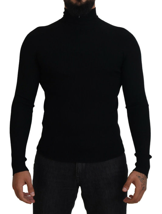 Dolce &amp; Gabbana – Schwarzer Rollkragenpullover mit halbem Reißverschluss