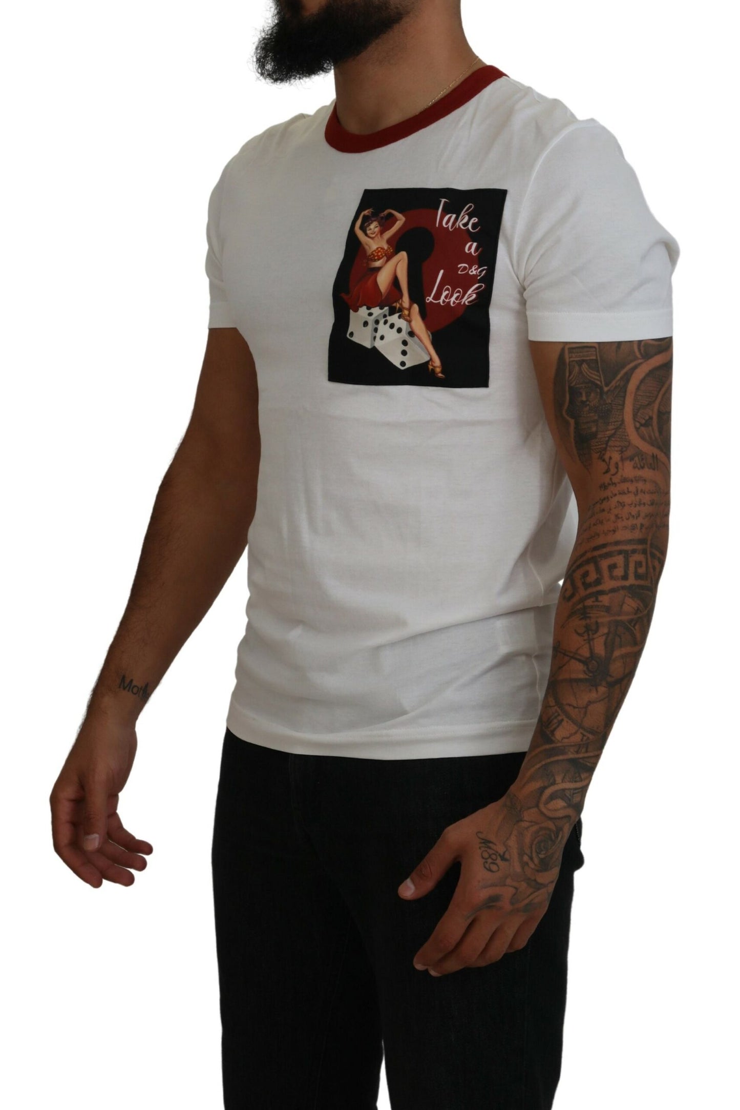 Dolce &amp; Gabbana – Weißes T-Shirt mit Rundhalsausschnitt und Logo-Print aus Baumwolle