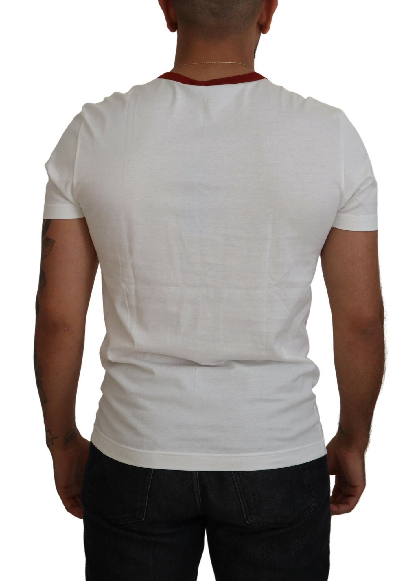 Dolce &amp; Gabbana – Weißes T-Shirt mit Rundhalsausschnitt und Logo-Print aus Baumwolle