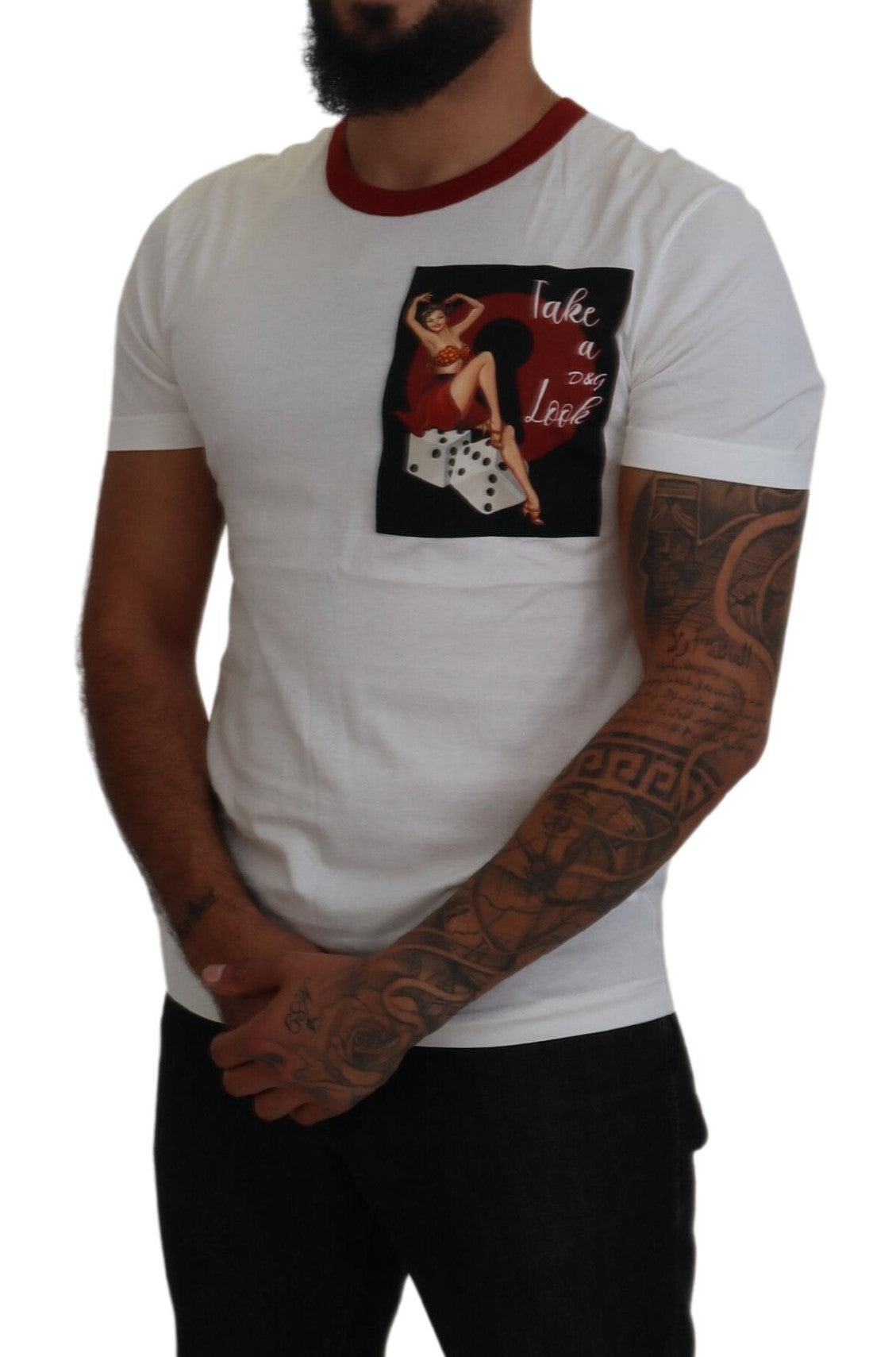 Dolce &amp; Gabbana – Weißes T-Shirt mit Rundhalsausschnitt und Logo-Print aus Baumwolle