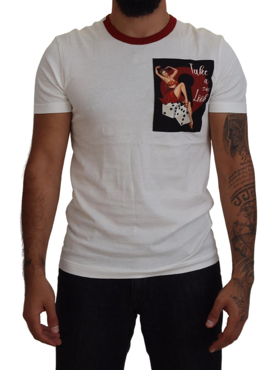 Dolce &amp; Gabbana – Weißes T-Shirt mit Rundhalsausschnitt und Logo-Print aus Baumwolle