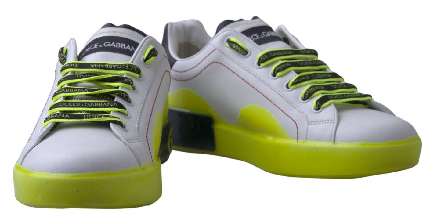 Dolce &amp; Gabbana Weiß Gelb Portofino Leder Sneakers Schuhe