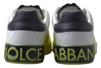 Dolce &amp; Gabbana Weiß Gelb Portofino Leder Sneakers Schuhe