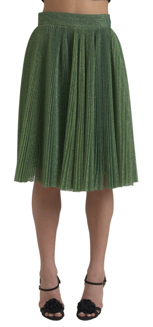Dolce &amp; Gabbana – A-Linien-Faltenrock mit hoher Taille in Metallic-Grün