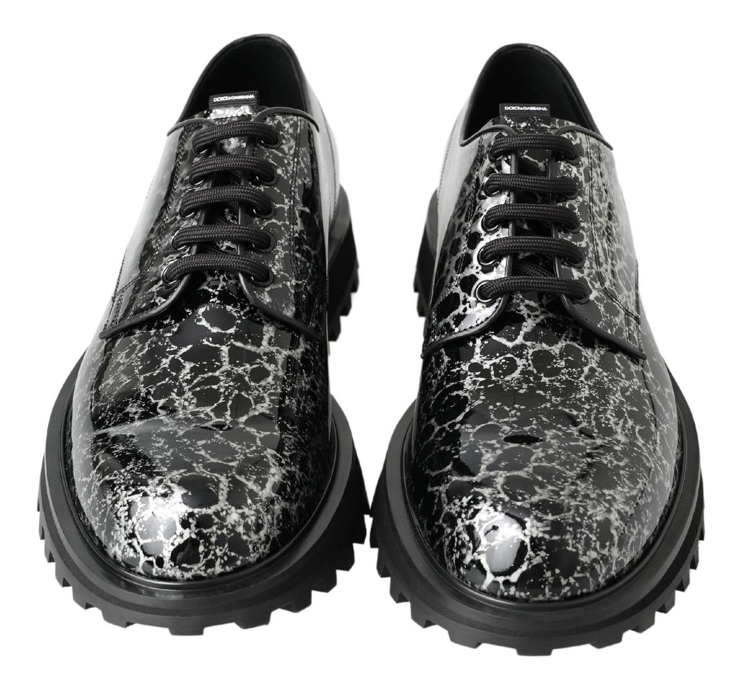 Dolce &amp; Gabbana – Derby-Schuhe aus Lackleder in Schwarz und Weiß