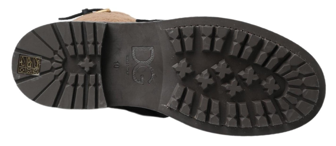 Dolce &amp; Gabbana – Schwarze Lederstiefel mit braunem Lammfell