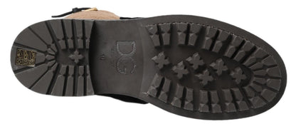 Dolce &amp; Gabbana – Schwarze Lederstiefel mit braunem Lammfell