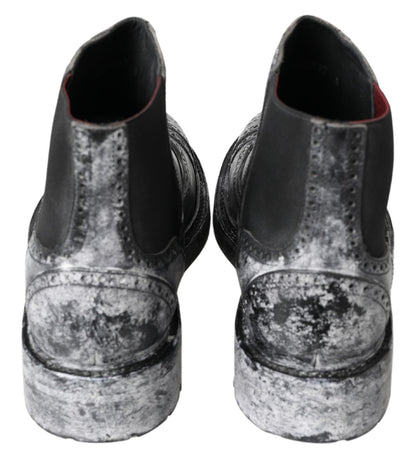 Dolce &amp; Gabbana Stiefeletten aus schwarzem und grauem Leder