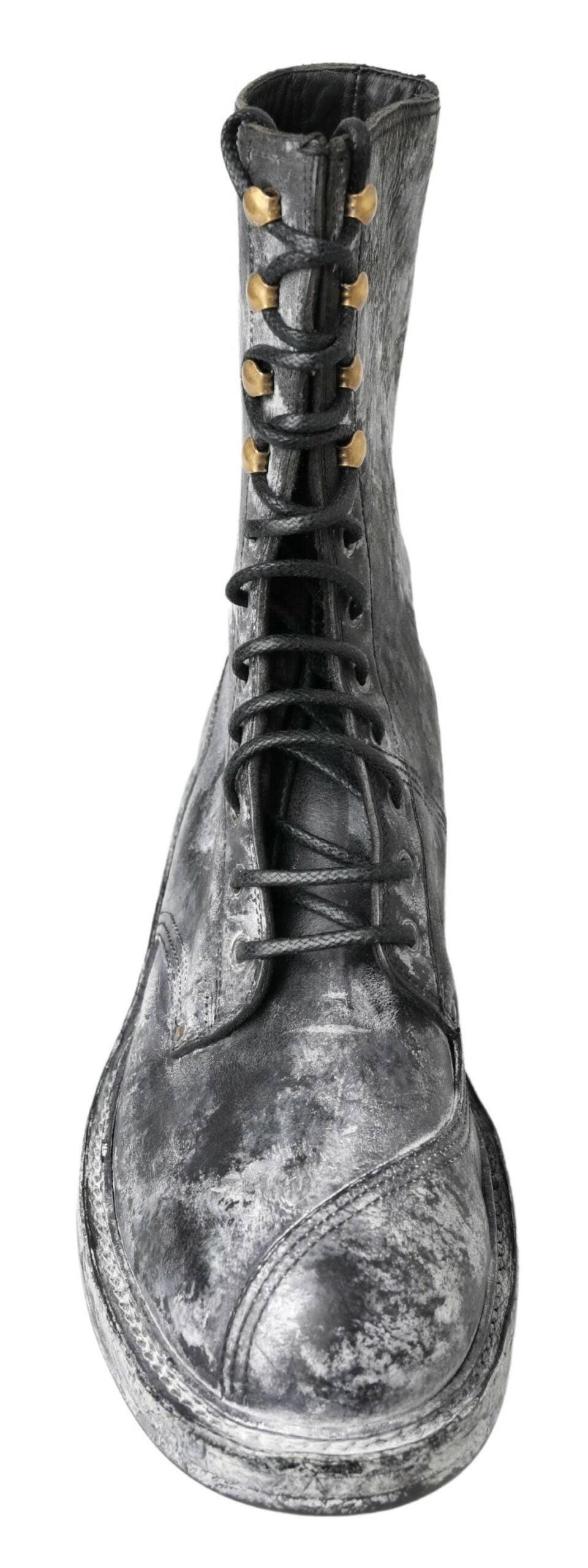 Dolce &amp; Gabbana Schwarz Grau Leder Halbhohe Stiefel Schuhe