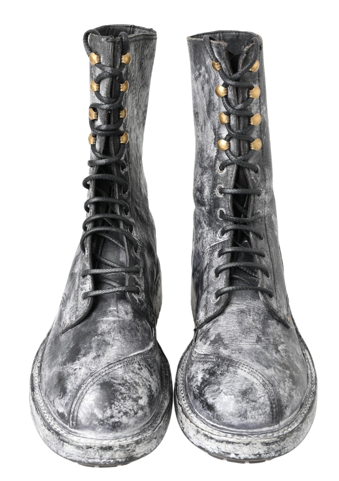 Dolce &amp; Gabbana Schwarz Grau Leder Halbhohe Stiefel Schuhe
