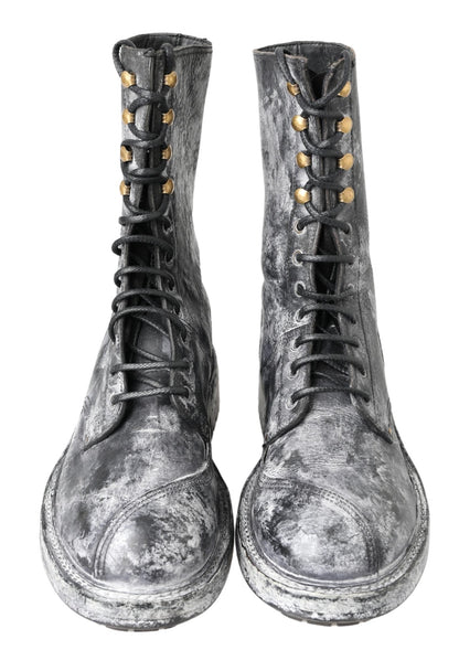 Dolce &amp; Gabbana Schwarz Grau Leder Halbhohe Stiefel Schuhe