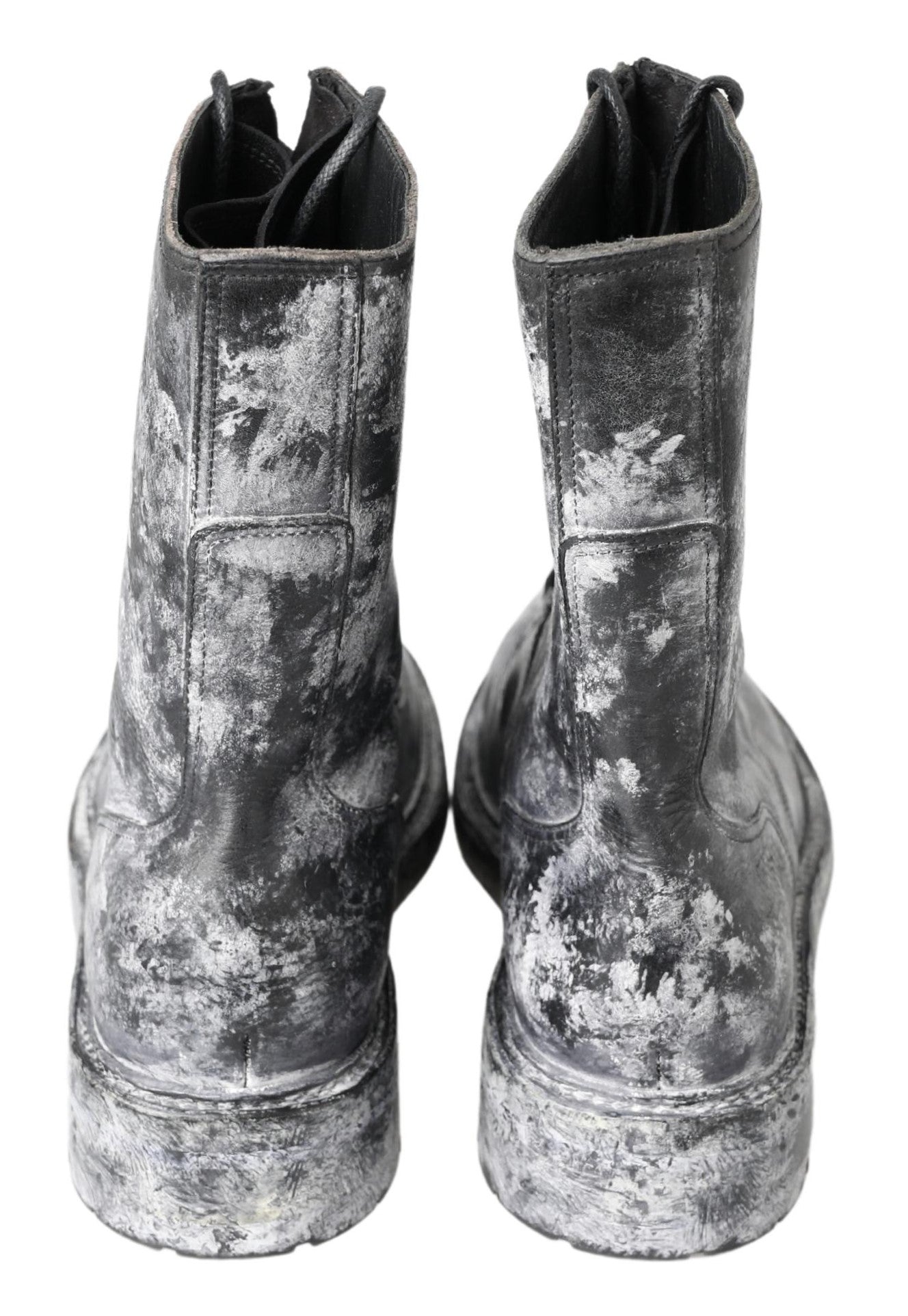 Dolce &amp; Gabbana Schwarz Grau Leder Halbhohe Stiefel Schuhe