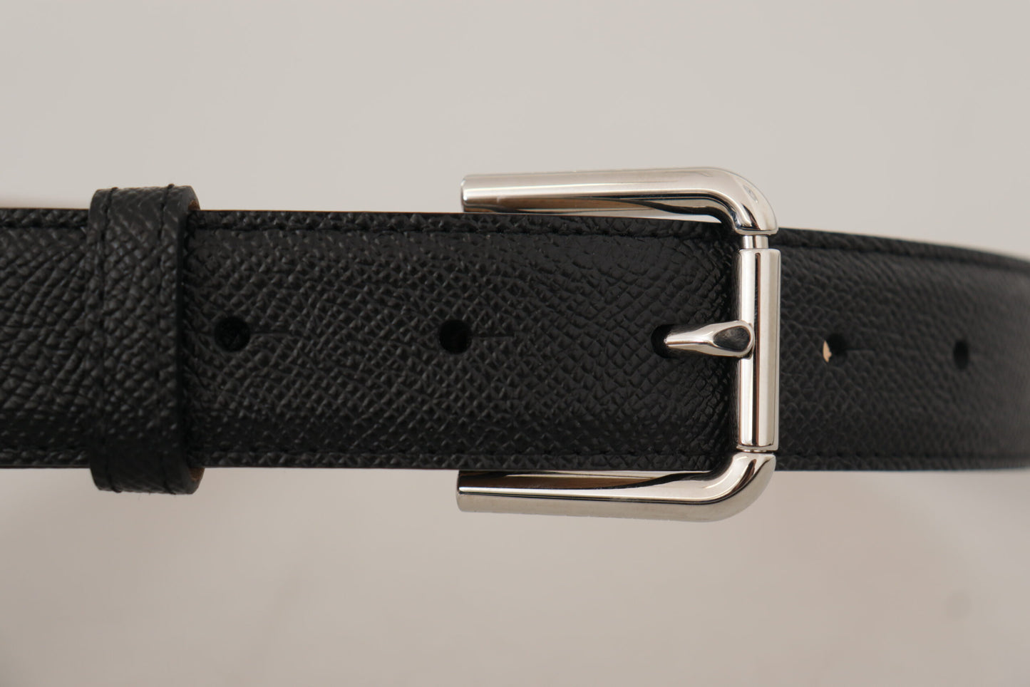 Dolce &amp; Gabbana Black Calf Leather Brown Backend Metal Buckle Belt