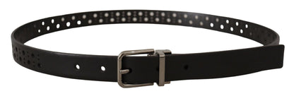 Dolce &amp; Gabbana Black Calf Leather Perforated Metal Buckle Belt