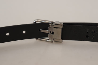Dolce &amp; Gabbana Black Calf Leather Perforated Metal Buckle Belt