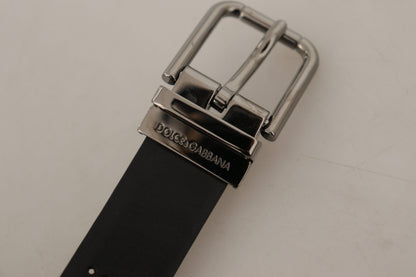 Dolce &amp; Gabbana Black Calf Leather Perforated Metal Buckle Belt