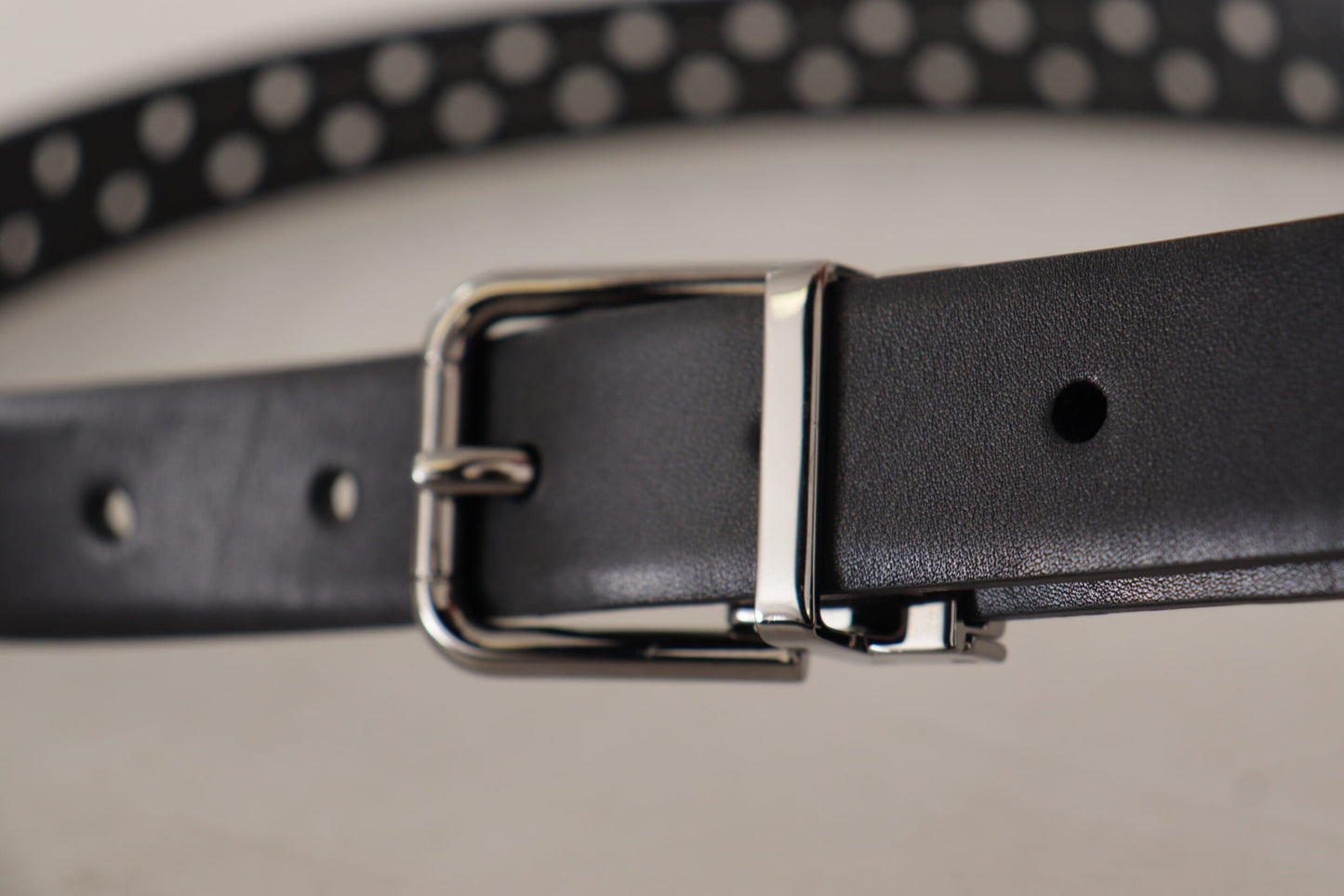 Dolce &amp; Gabbana Black Calf Leather Perforated Metal Buckle Belt