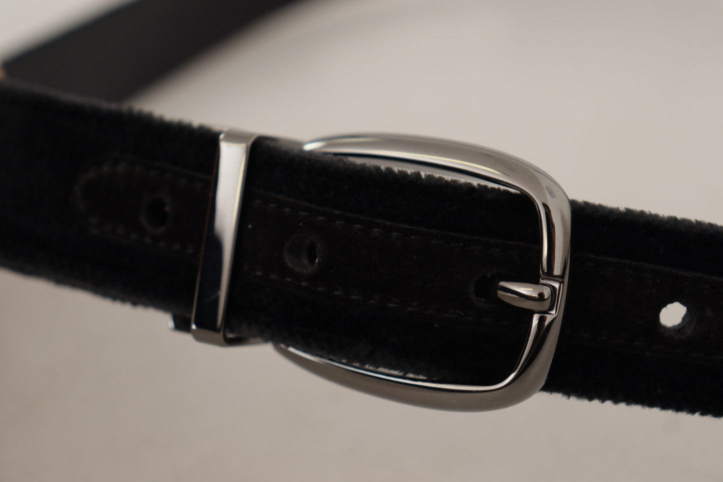 Dolce &amp; Gabbana Black Velvet Classic Logo Engraved Metal Belt