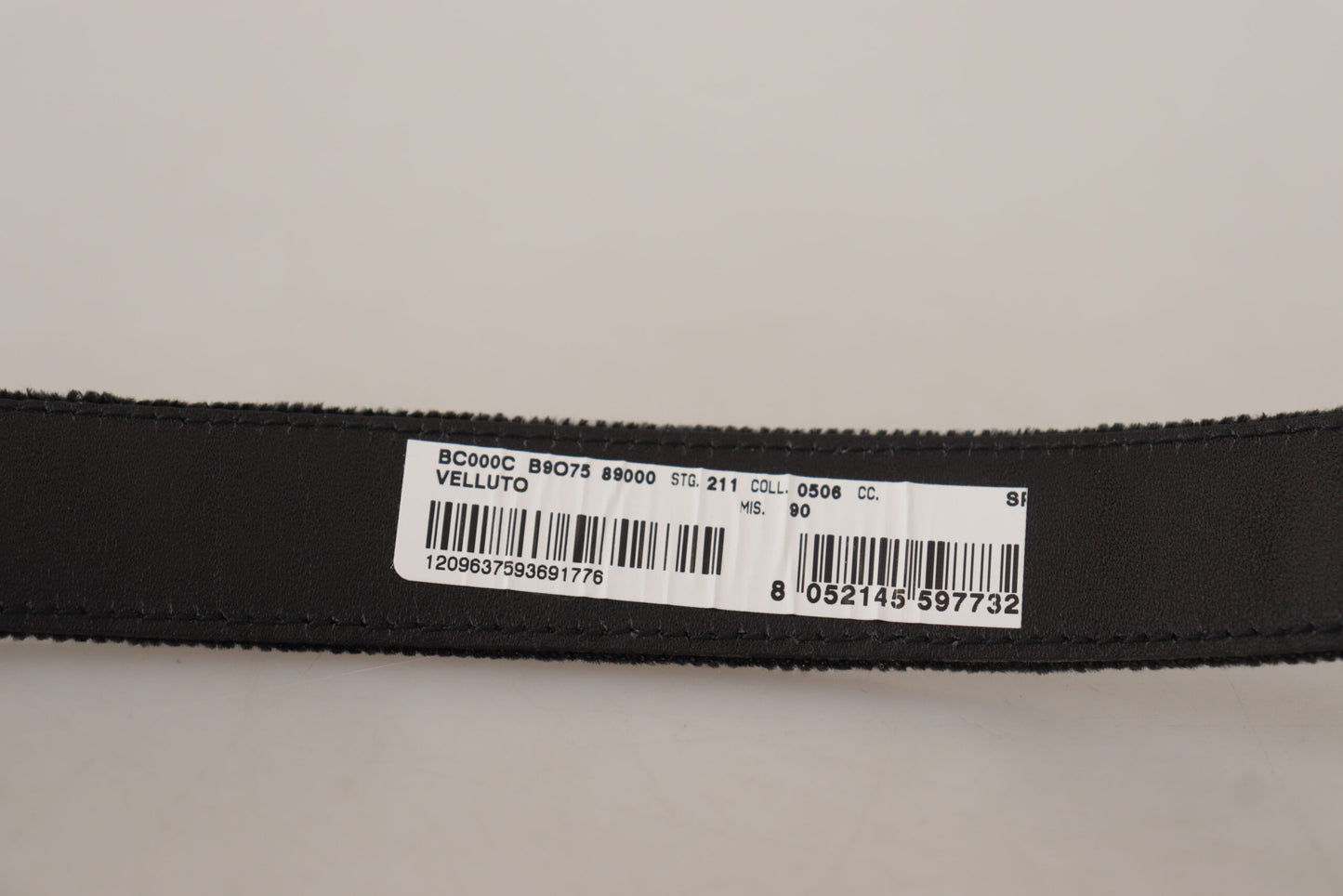 Dolce &amp; Gabbana Black Velvet Classic Logo Engraved Metal Belt