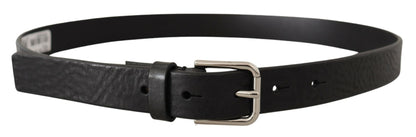 Dolce &amp; Gabbana Black Calf Leather Silver Tone Logo Metal Buckle Belt