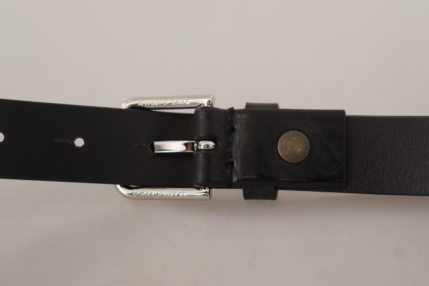 Dolce &amp; Gabbana Black Calf Leather Silver Tone Logo Metal Buckle Belt