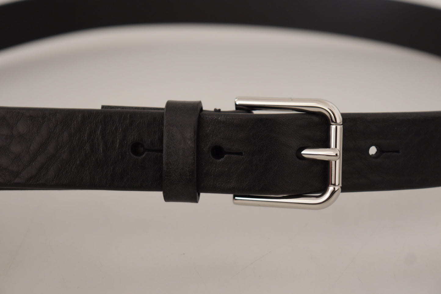 Dolce &amp; Gabbana Black Calf Leather Silver Tone Logo Metal Buckle Belt