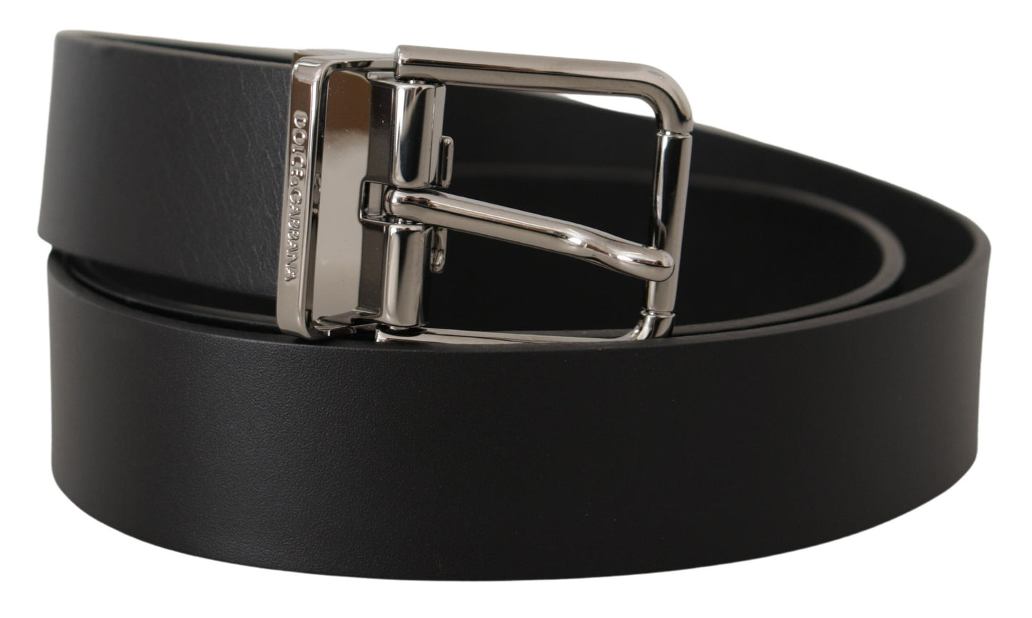 Dolce &amp; Gabbana Black Casual Calf Leather Logo Metal Buckle Belt