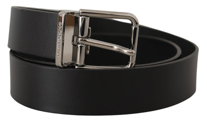 Dolce &amp; Gabbana Black Casual Calf Leather Logo Metal Buckle Belt