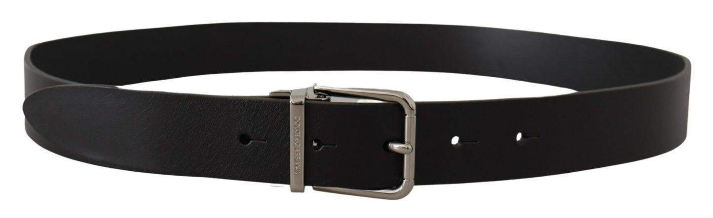 Dolce &amp; Gabbana Black Casual Calf Leather Logo Metal Buckle Belt