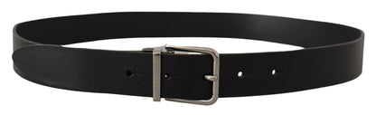 Dolce &amp; Gabbana Black Casual Calf Leather Logo Metal Buckle Belt