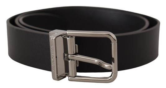 Dolce &amp; Gabbana Black Casual Calf Leather Logo Metal Buckle Belt