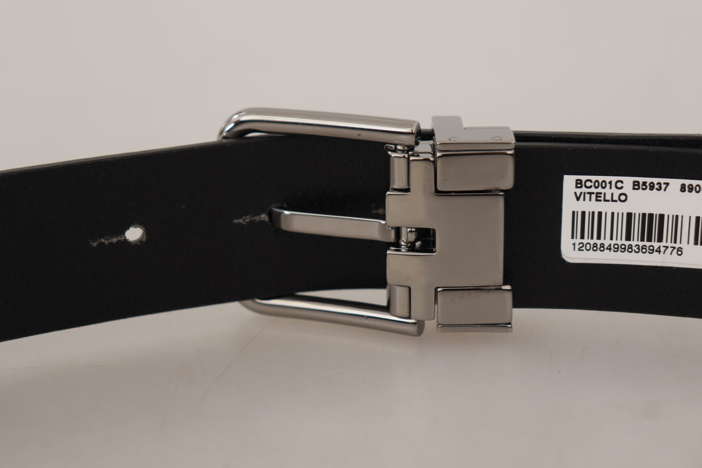 Dolce &amp; Gabbana Black Casual Calf Leather Logo Metal Buckle Belt