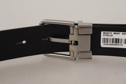Dolce &amp; Gabbana Black Casual Calf Leather Logo Metal Buckle Belt