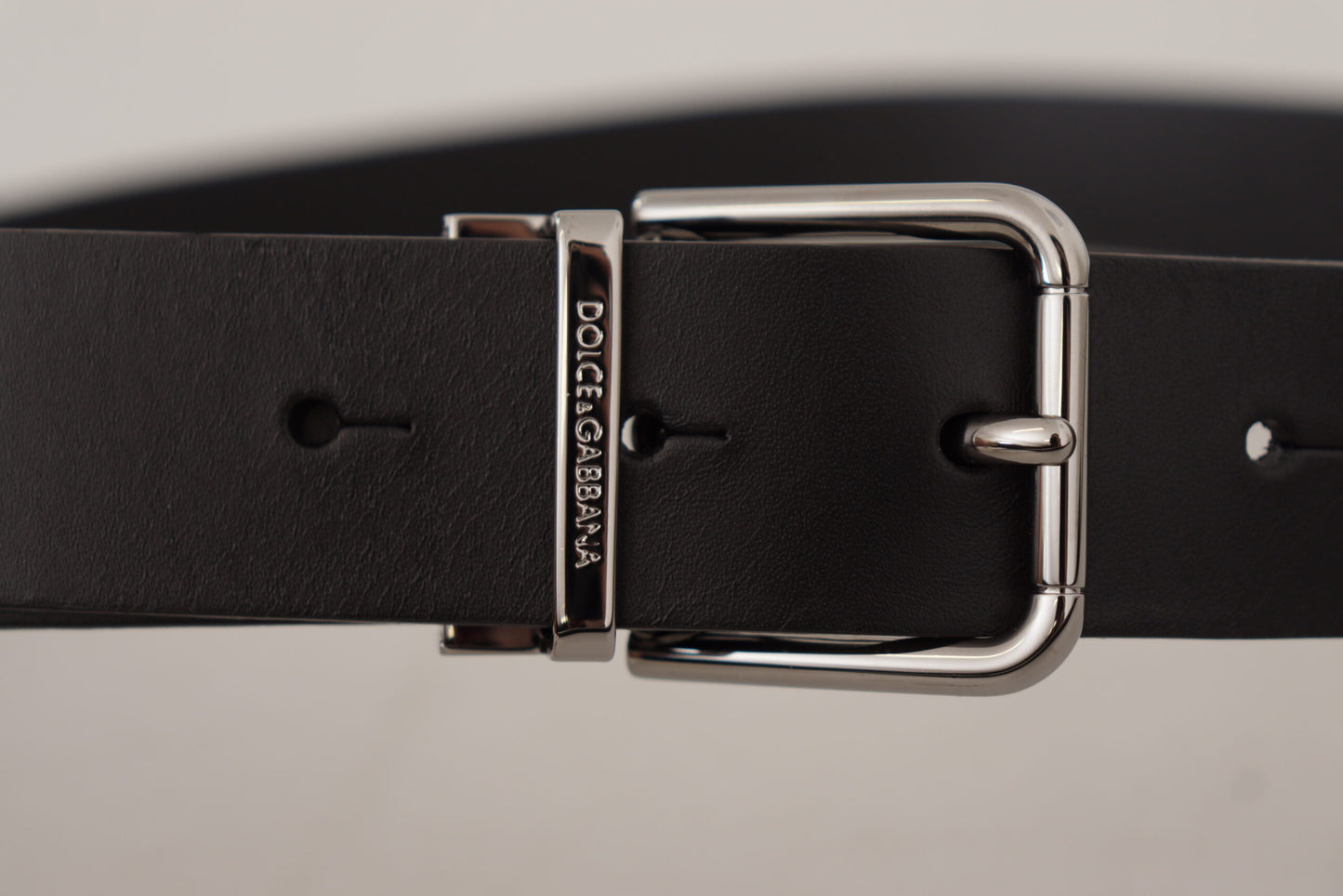 Dolce &amp; Gabbana Black Casual Calf Leather Logo Metal Buckle Belt