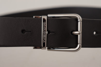 Dolce &amp; Gabbana Black Casual Calf Leather Logo Metal Buckle Belt