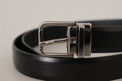 Dolce &amp; Gabbana Black Calf Leather Metal Logo Buckle Belt