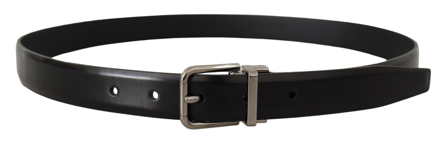 Dolce &amp; Gabbana Black Calf Leather Metal Logo Buckle Belt