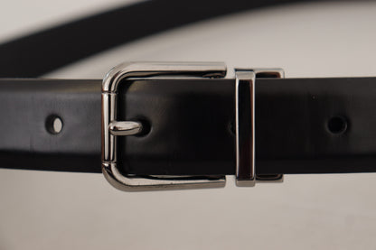 Dolce &amp; Gabbana Black Calf Leather Metal Logo Buckle Belt
