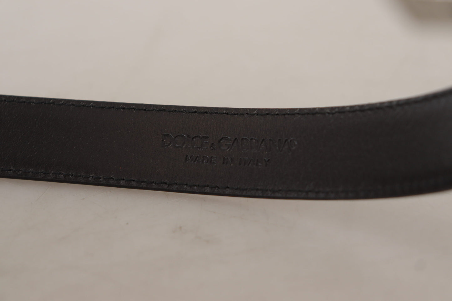 Dolce &amp; Gabbana Black Calf Leather Logo Engraved Metal Buckle Belt