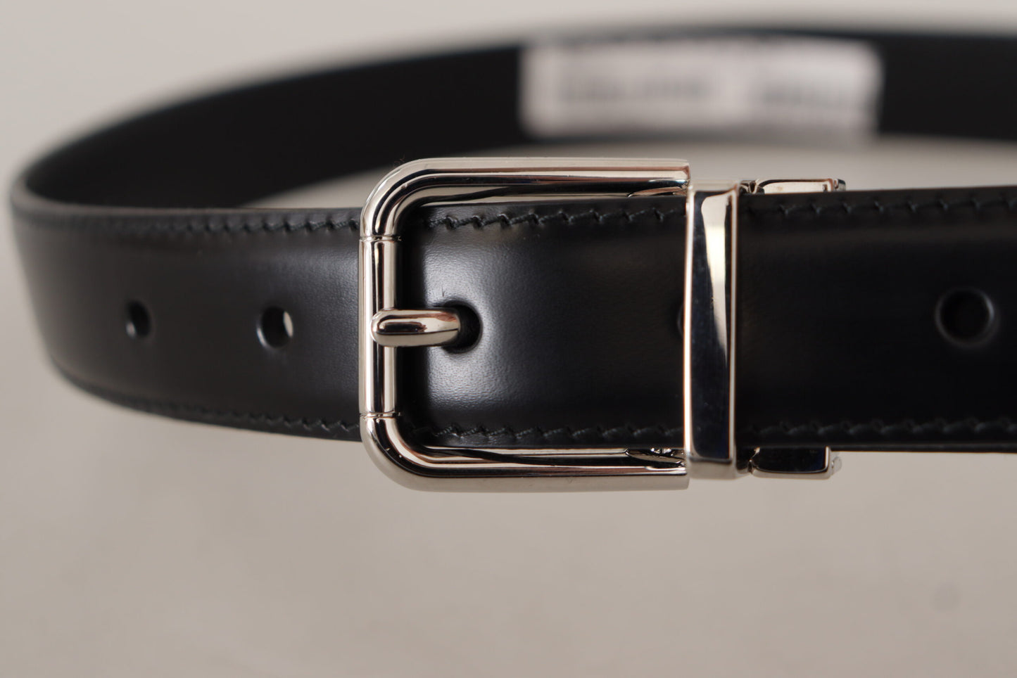Dolce &amp; Gabbana Black Calf Leather Logo Engraved Metal Buckle Belt